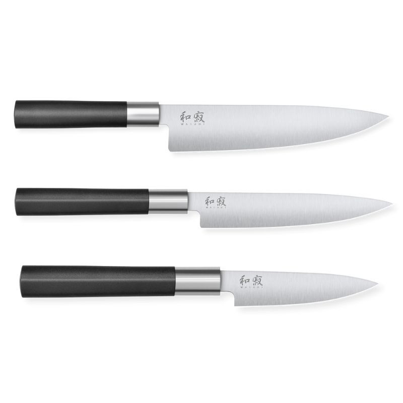 Conjunto de 3 Facas Wasabi Black - Corte profissional Facas Kai Wasabi Black - Precisão japonesa Conjunto de 3 Facas Wasabi Black - Corte profissional Facas Kai Wasabi Black - Precisão japonesa